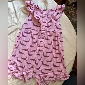 kate quinn purple/pink slug sleeveless henley v-ruffle wide leg shortie (modal)